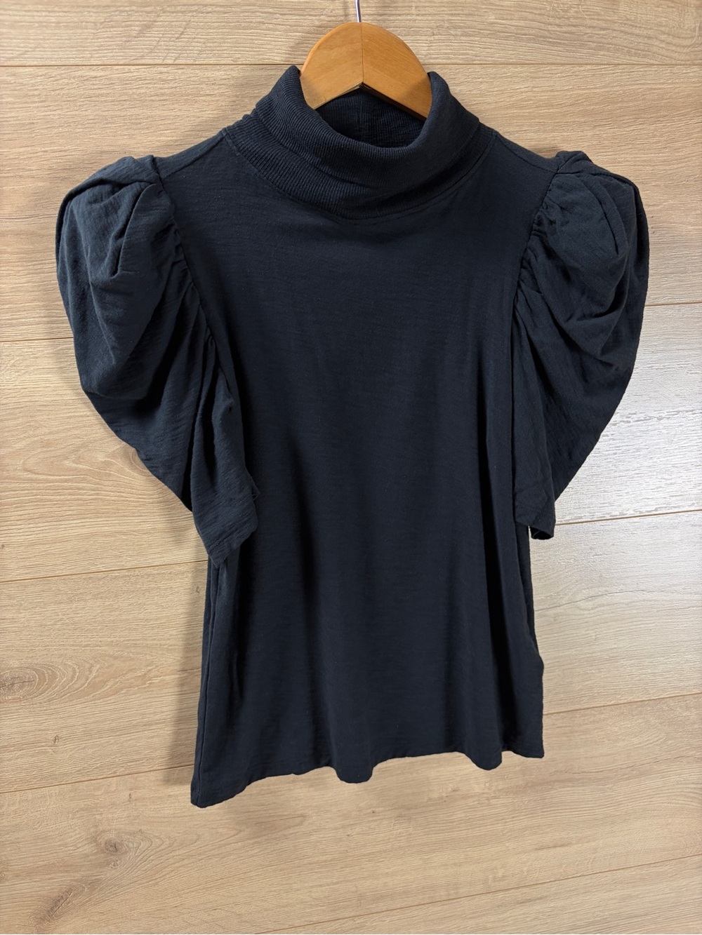 Nation Ltd. Black Puff Sleeve Pima Cotton Top